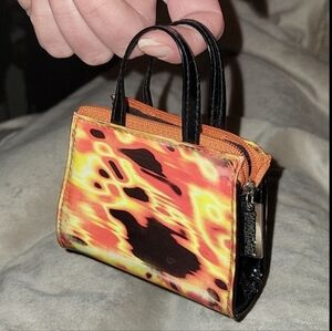 Vtg 90s Dingbatland La blk patent vinyl orange & yellow holographic mini purse